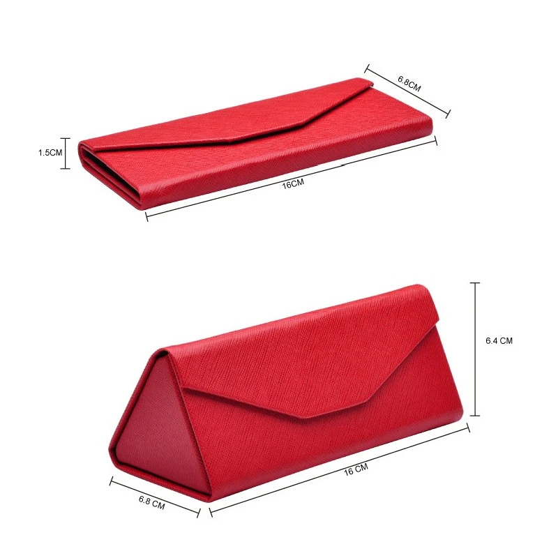 7 color Hot New High Quality PU Leather 16*6.8*6.4cm Magnet Fold Light Wood Grain Triangle Sunglasses Eyewear Cases