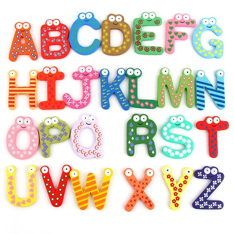 26pcs/lot Wooden Letter Fridge Magnet Teaching Alphabets Kids Education Toy Magnetic Letters Wall Refrigerator Stickers MQ 005