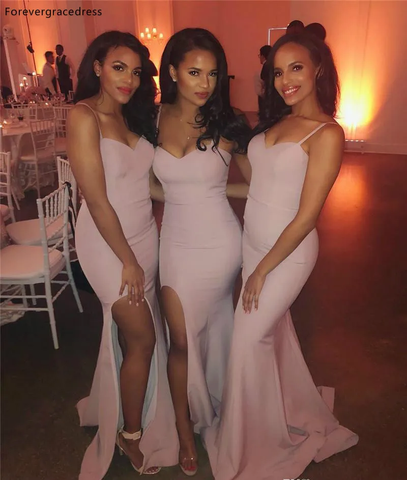 

Mermaid Long Pink Bridesmaid Dresses 2019 Summer Country Garden Wedding Party Guest Maid of Honor Gowns Plus Size Custom Made