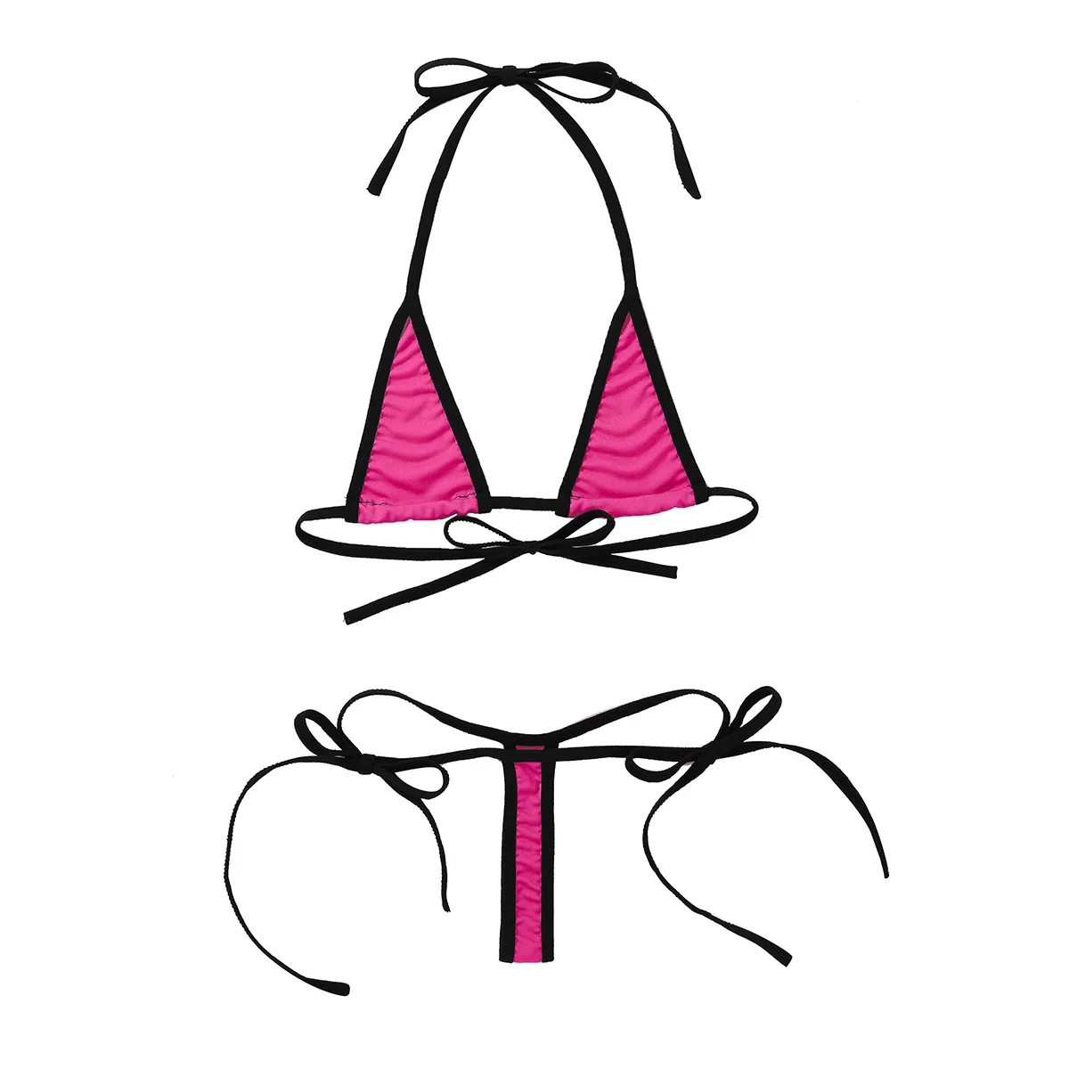 TiaoBug Women Wild Style Minimal Cover Micro Sexy Bikini Set Halter Self-tie Bra Tops with G-String Lingerie Swim Bathing Suit