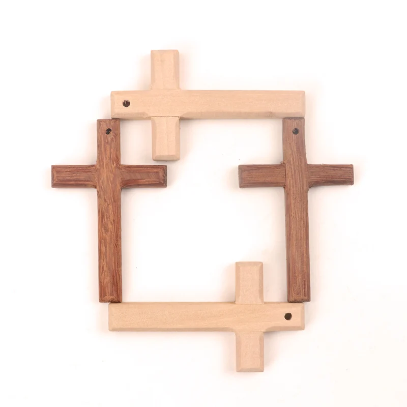 Home Decoration Handmade Accessory Scrapbooking Craft DIY Natural Wooden Christian Cross Pattern Ornamentation 80x50mm 2pcs