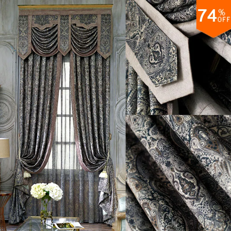 Black Embroidery black out curtains Dark grey study Room Curtain Classic designer's living rooms pontifical's bedroom Curtain