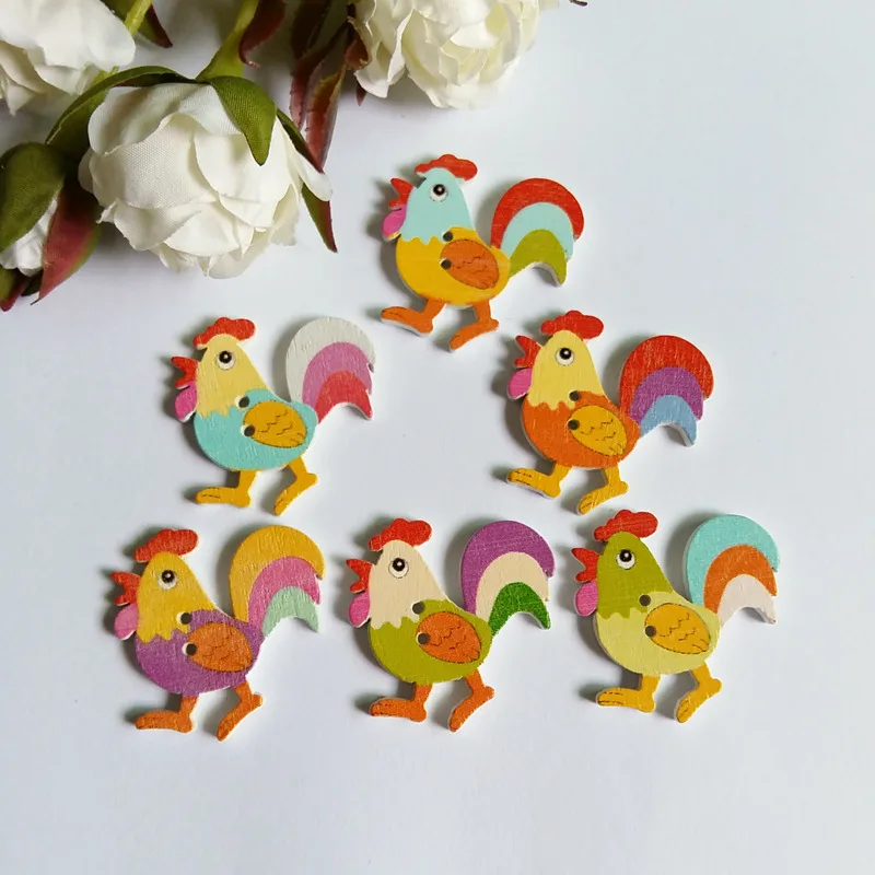 40Pcs Mixed Cute Animal cock buttons Sewing Buttons scrapbooking 2 Holes Decorative Buttons 31x31mm