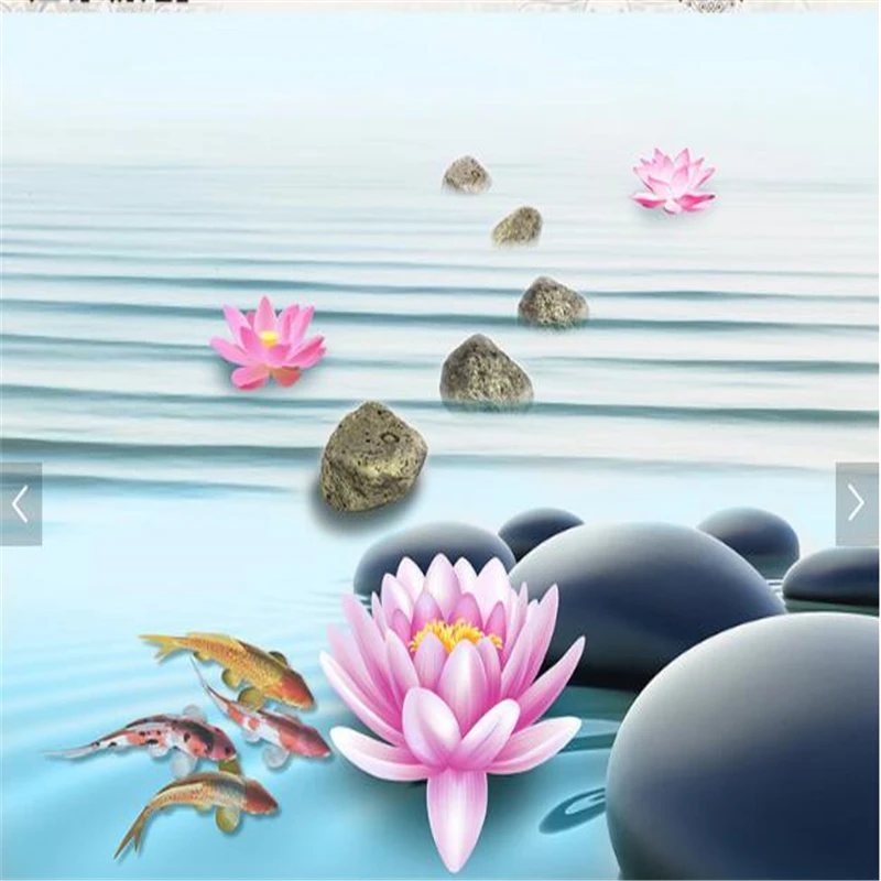 Custom flooring film by square meter for sale width and length calculated fresh pebble lotus 3D bathroom floor