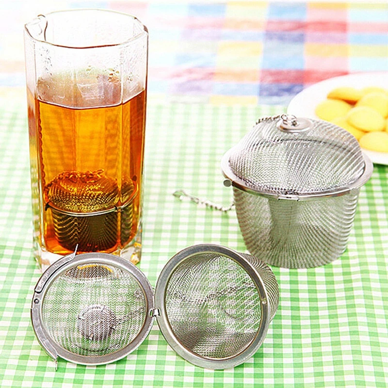 Arshen 3 Sizes Spice Seasoning Bag Tea Strainer Chained Lid Stainless Steel Mesh Ball Tea Coffee Filter Basket Infuser Tools