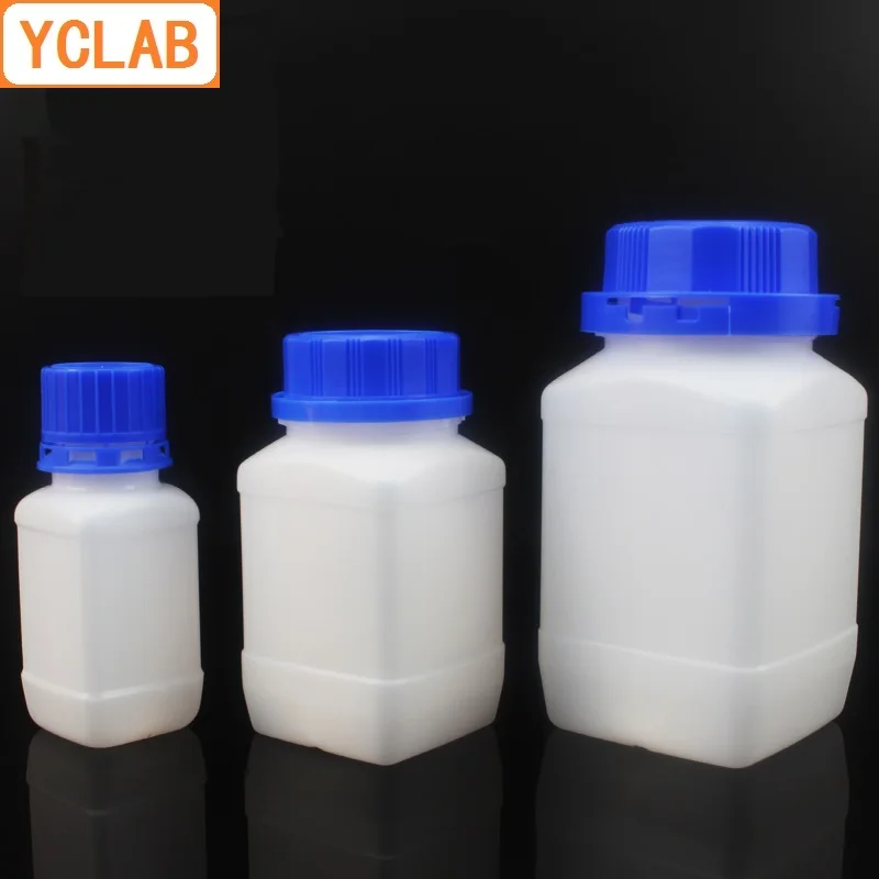 YCLAB 500mL Square Sampling Bottle HDPE Plastic with Blue Cap Prevent Theft Clasp Inner Pad High Density Polyethylene Labware