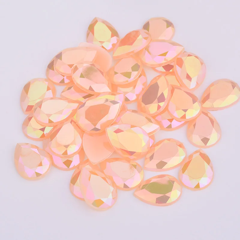 JUNAO 10*14mm Shiny Pink AB Teardrop Rhinestone Applique Flat Back Acrylic Strass Crystal Non Hotfix Stones for Dress Crafts