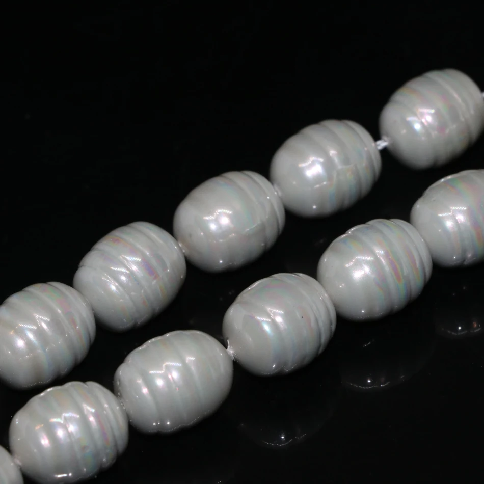 New fashion 12*15mm natural gray shell pearl barrel rice shape exquisite weddings gifts loose beads jewelry making 15inch B2271