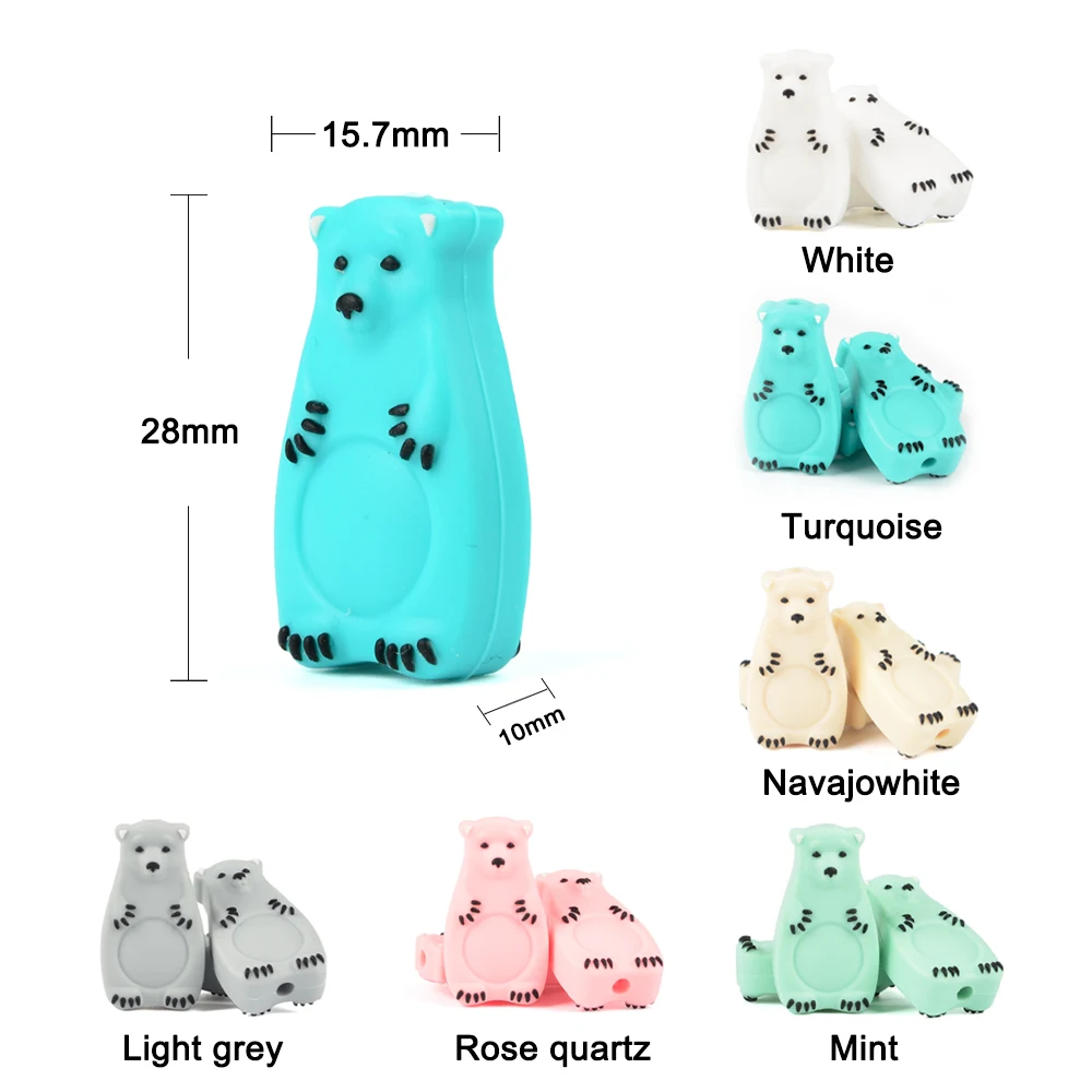 LOFCA 5pc/lot Mini Polar Bear Silicone Beads  Baby Animal Teether BPA Free DIY Baby Teething Toys