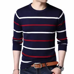 Jersey de lana con cuello redondo para hombre, Jersey informal a rayas, ropa de marca, otoño e invierno, novedad de 2024