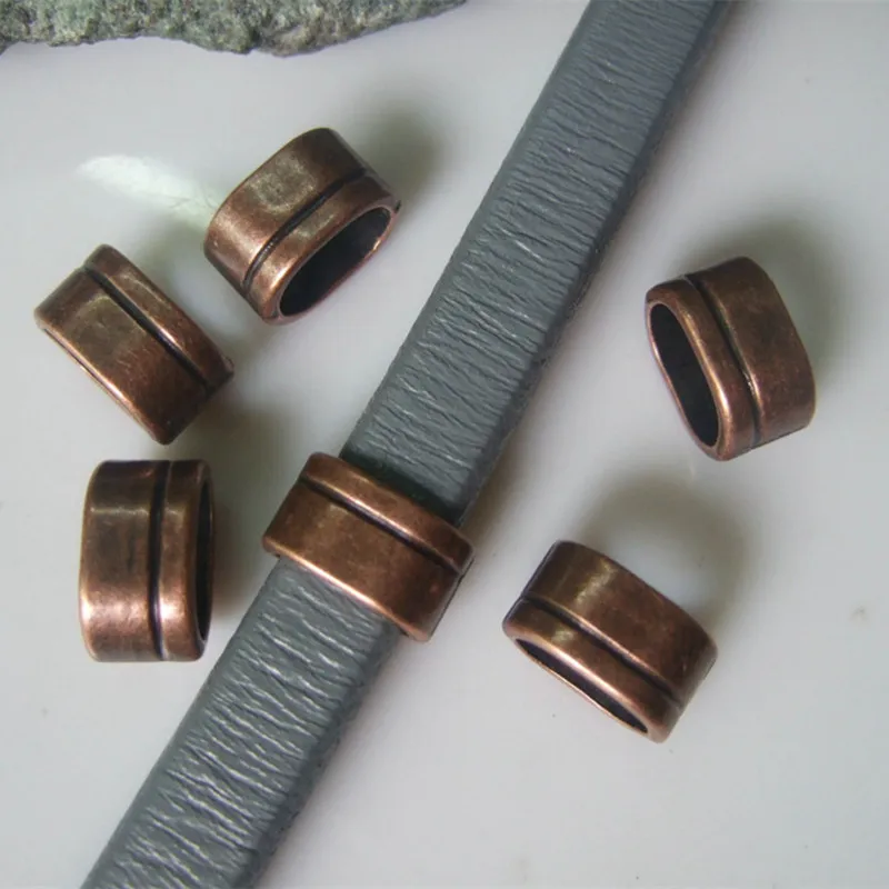 10pcs Antique Copper Slider Spacer Beads For 10*7mm Licorice Leather Bracelets & Bangles Jewelry Findings