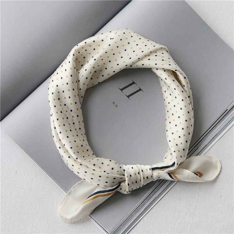 60X60CM Kerchief Classic Little Dots Small Square Silk Scarf For Girls Hair Tie Scarf Neck Cover Women's Bandana Crinkle Scarf