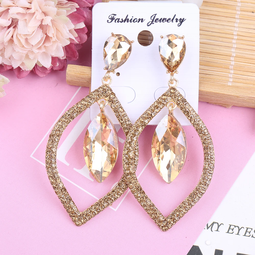 VEYO Hollow out Crystal Drop Earrings Round Rhinestone Trendy Dangle Earrings for Women Fashion Jewelry Dress Matching