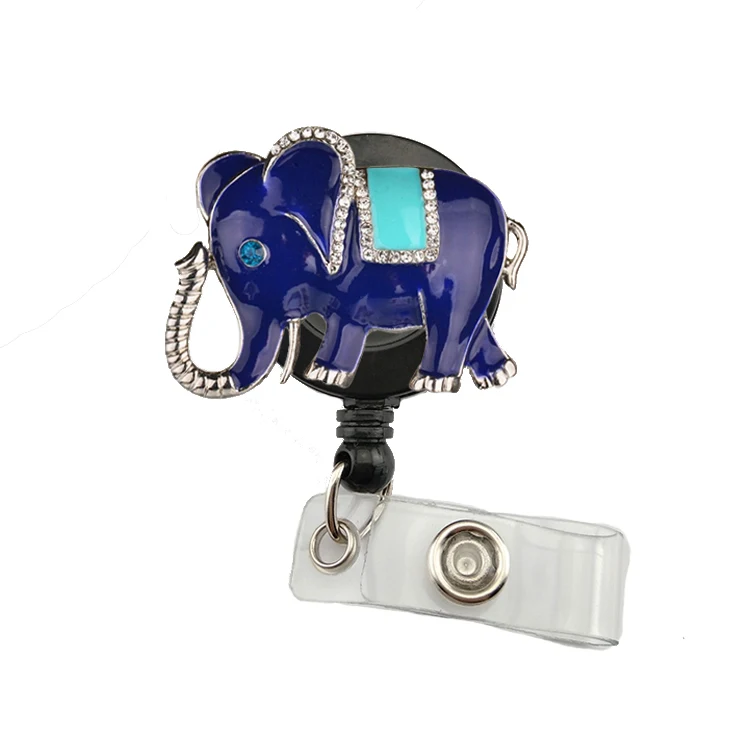 

10pcs Rhinestone Blue Enamel Elephant Retractable Badge Holder Reel With Soft Strap Animal Shape Name Card Clips Free Shipping