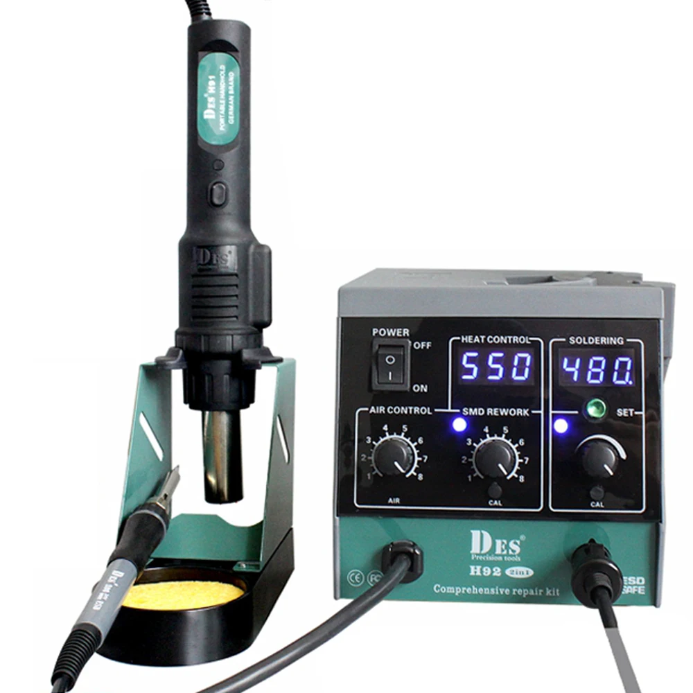 

DES 2 In 1 Heat Gun Electricity Soldering Iron Desoldering Station BGA Rework Solder Station Hot Air Gun Welder Desoldering Tool