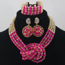 Handmade Fuchsia Crystal Beaded Bridal Jewelry Set Jewelry Sets Women Choker Necklace Set Free Shipping ABL386