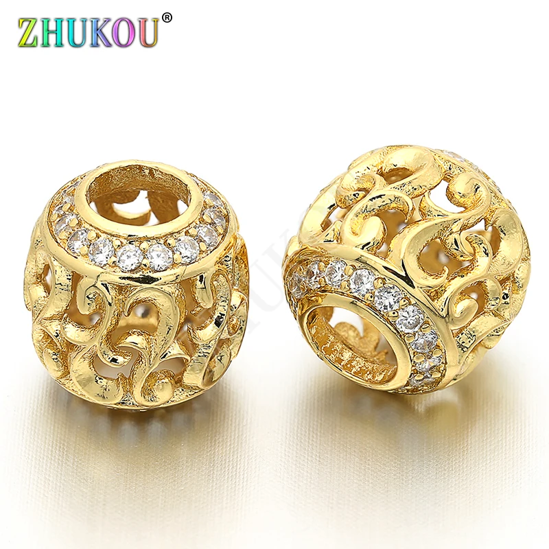 11mm Brass Cubic Zirconia Round Spacer Beads DIY Jewelry Bracelet Necklace Making, Hole: 4.5mm, Model: VZ30