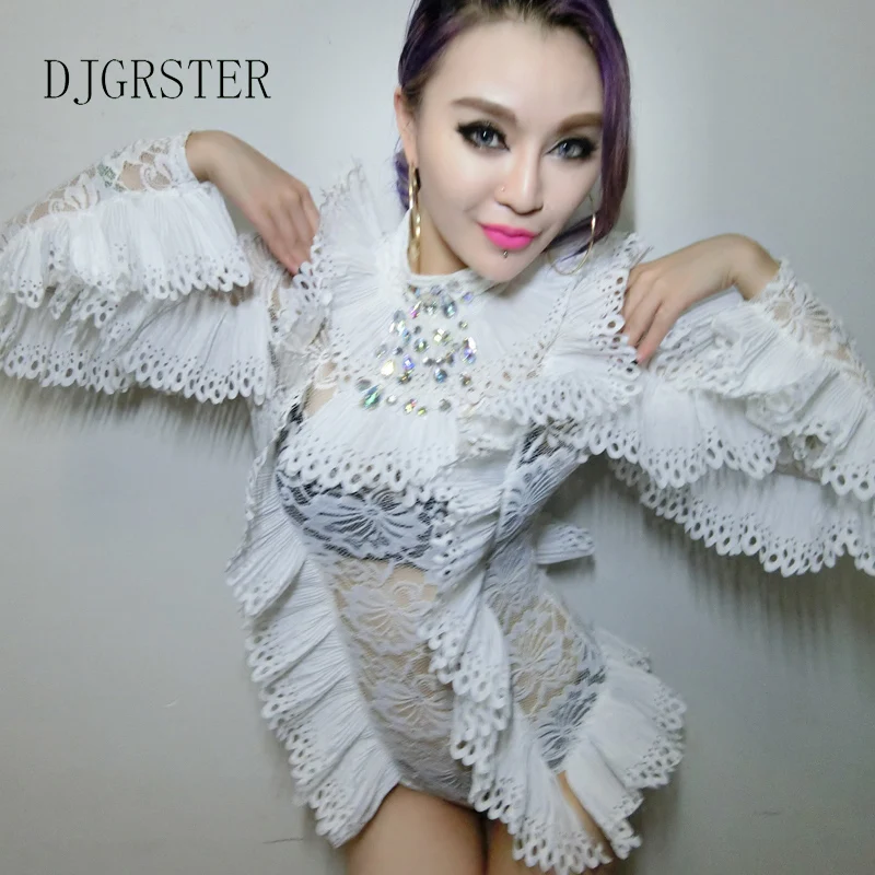 DJGRSTER Hot sell lace perspective Dance Costume Lady Women Sexy Nightclub Singer Jazz Hip Hop Dance Costumes Beyonce Bodysuit