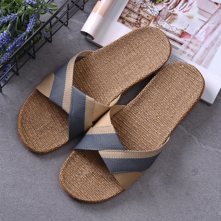 LCIZRONG New 7 Colors Lover Flax Indoor Women Slippers Home Summer 35-45 Size Female Slippers Fashion Non-slip Unisex Slippers