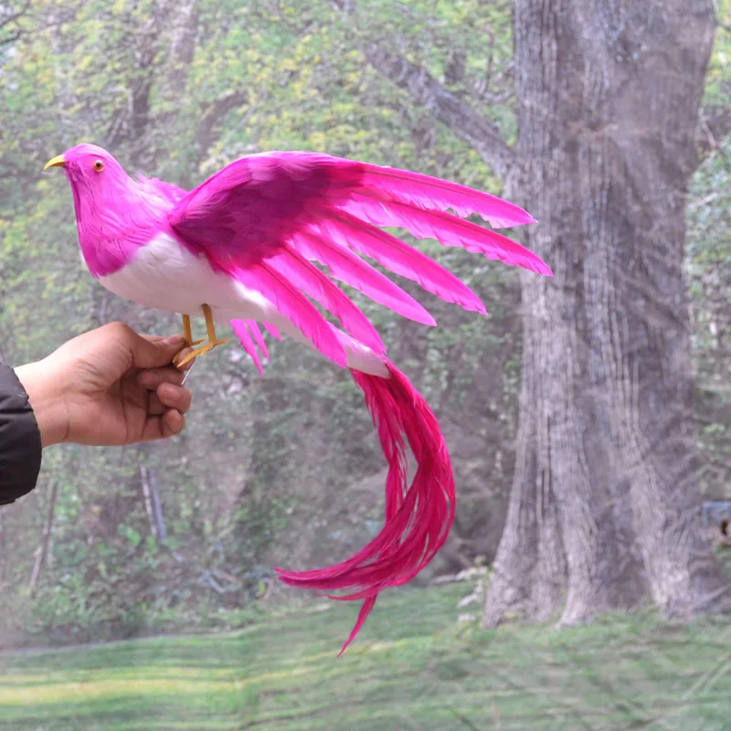 new simulation dark pink Bird toy foam&feather wings long tail bird gift about 50cm 1489