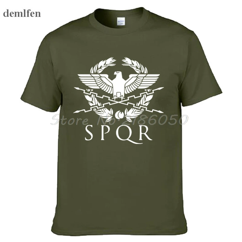 SPQR-Camiseta de gladiador romano para hombre, camisa informal de águila dorada Imperial, cuello redondo corto, Harajuku, talla grande
