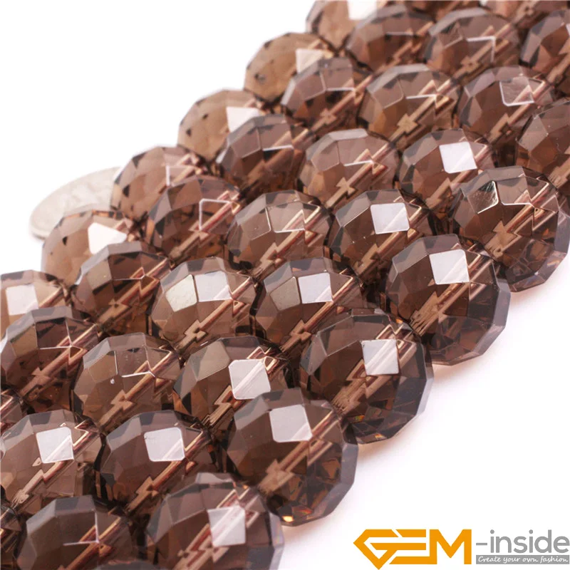 AAA Grade Natural Stone Light Brown Smoky Quartzs Faceted Round Beads For Jewelry Making Strand 15\