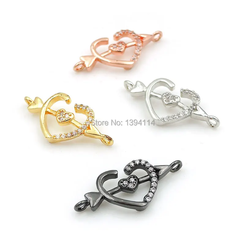 22*10*2mm Micro Pave Clear CZ Fury Arrows Connector Fit For Women As DIY Bracelets Accessory