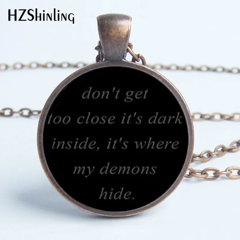 HZ--A133 IMAGINE DRAGONS Black Dome Necklace - Song Lyrics Quote Pendant - Music Jewelry -Demons Link Chain Glass Necklaces HZ1