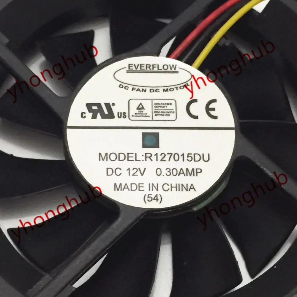 Everflow R127015DU DC 12V 0.30A 70x70x15mm 3-Wire Server Cooling Fan