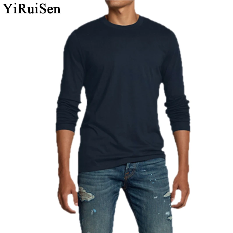 Top Quality Men\'s 100% Cotton Solid Long Sleeve T Shirt Men 2021 YIRUISEN Brand T Shirts Casual Male Top Tees Autumn Clothing