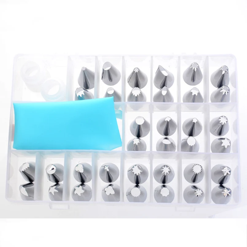 36pcs DIY Decorating Tip Set Stainless Steel Nozzles and Piping Pastry Bag Plastic Box Baking Pastry Tools Kitchen Accessories