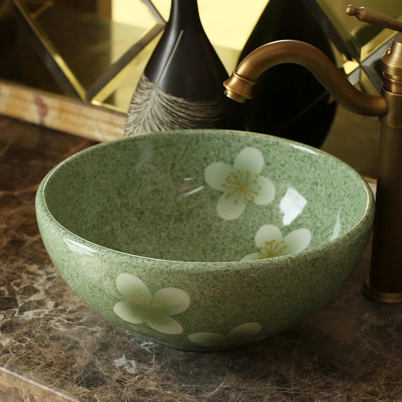 

Europe Vintage Style Art wash basin Ceramic Silver Lavabo Counter Top Wash Basin Bathroom Sinks round art wash basin small 30CM