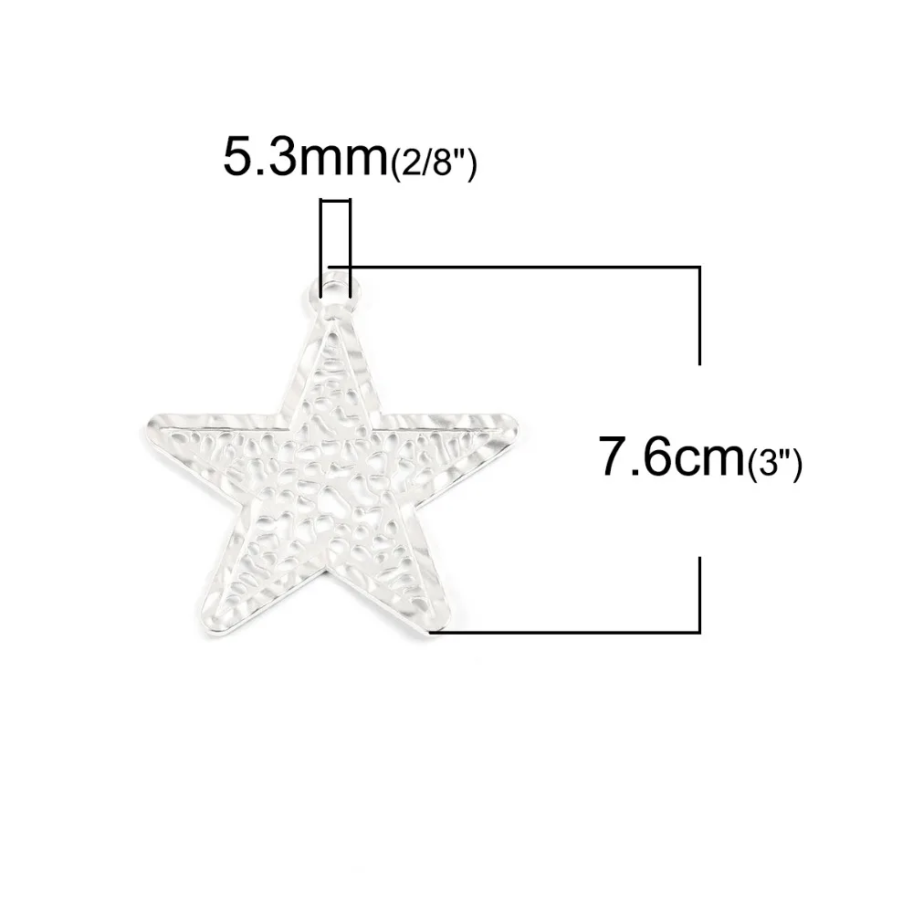 DoreenBeads Zinc Based Alloy DIY Pendant Pentagram Star Matt Filigree Fashion Components 76mm(3\