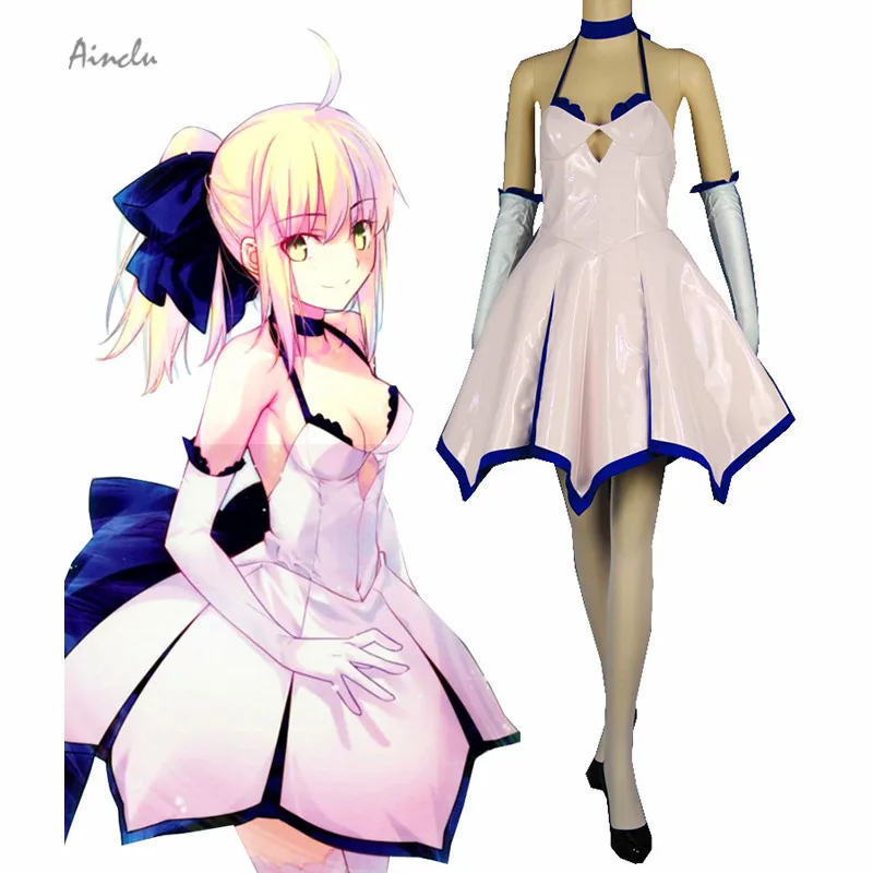 

Ainclu Free Shipping Fate stay night Unlimited Blade Works Saber Fantasy Dress Anime Cosplay Women Adult Kid Costumes