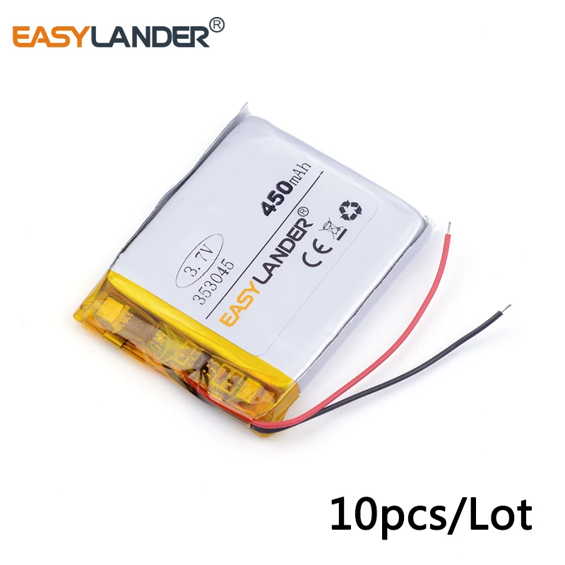 10pcs /Lot 3.7V 353045 450mAh Rechargeable Lithium Li-ion Polymer Battery for MP3 DVR Recorder