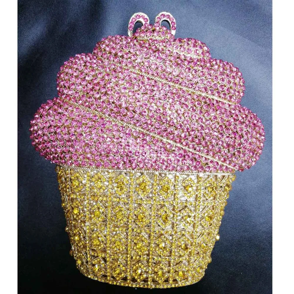 Newest Luxury Ice cream Crystal Evening Bag Gold Silver CupCake Wedding Party Prom Clutch Purse Handbag Chain Shoulder Bag SC621