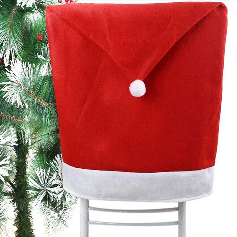 1PCS Christmas Day Decoration Santa Red Hat Chair Back Cover  Dinner Table Party Large Sack Stocking Santa Claus Xmas Gifts