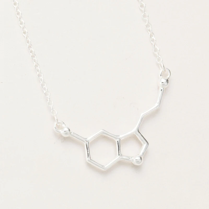 Wholesale 10pc/lot Hope Happiness Serotonin Molecule Pendant Necklace Long Link Chain Anime Sientist Love Necklaces