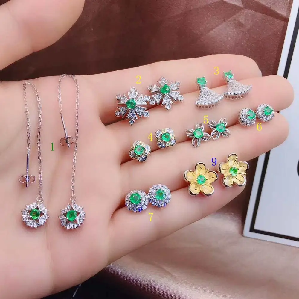 

High-end emerald stud earrings for women real 925 silver jewelry silver earrings round natural gem girl New Year gift