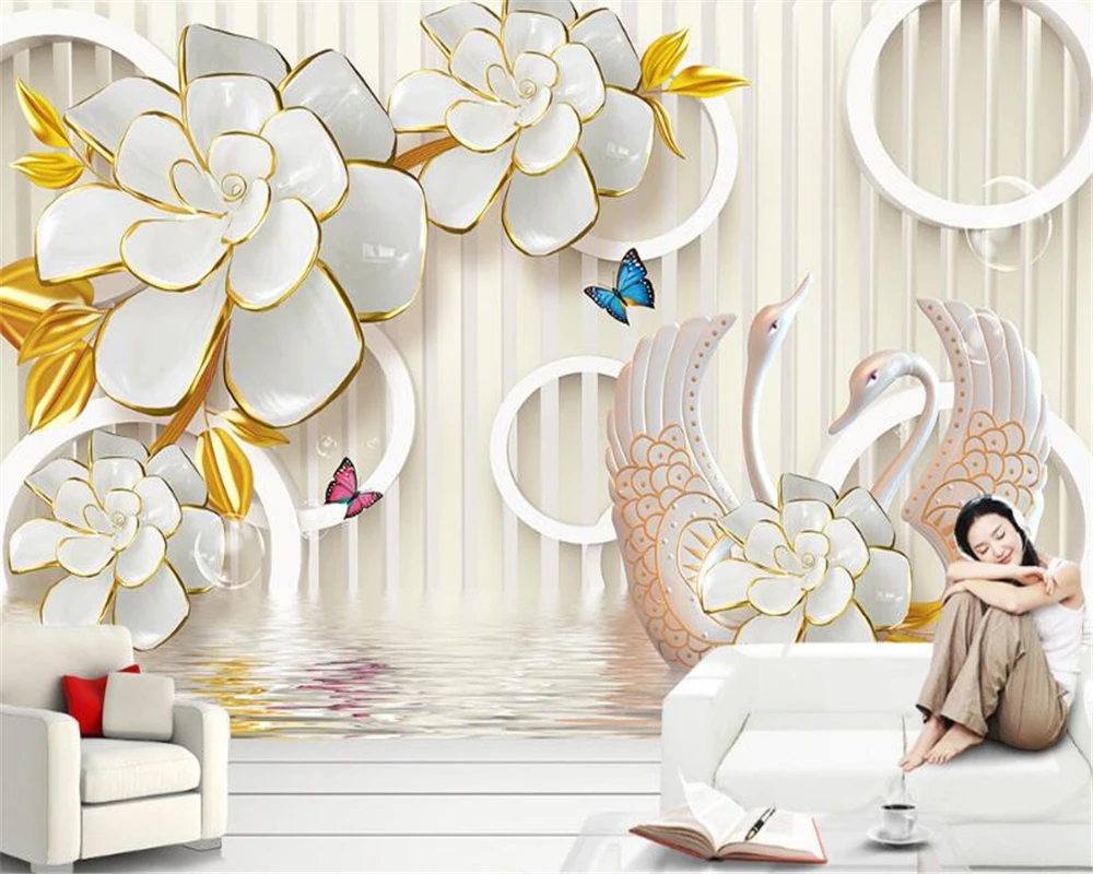 

Beibehang 3d wallpaper circle fashion relief flowers jewelry background wall living room bedroom TV wallpaper papel de parede