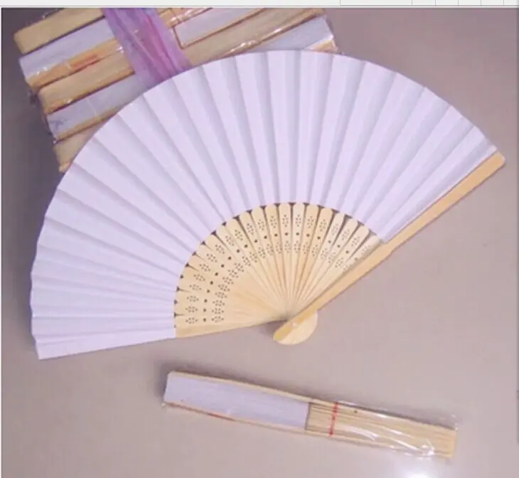 Free Shipping 100 pcs/lot 21 cm Wedding White color Paper Hand Fan Wedding Party Decoration Promotion Favor