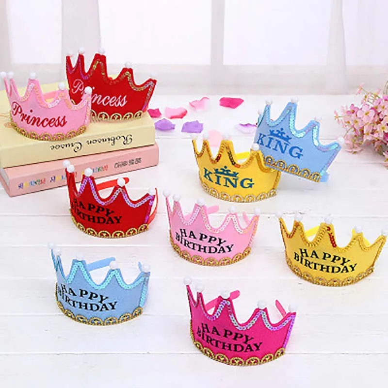 1pc led party Cap King Hats Yellow Blue Princess Pink Red Crown Headband Birthday Party Decorations Infant Child Supplies Cap