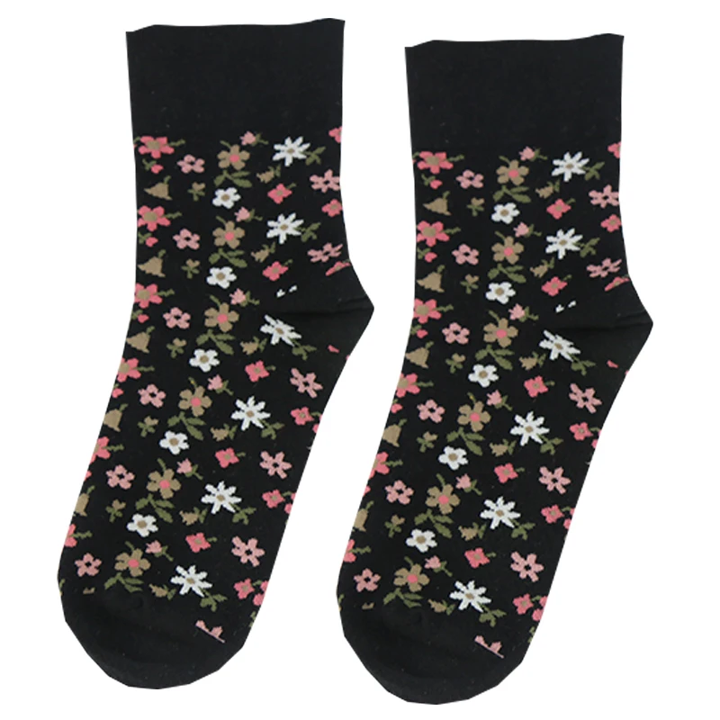 HOT Sales Autumn/Winter 5 Pairs/Lot Woman Harajuku Flower Long Tuble Socks Lady/Girl/Students Cotton Breathable School Meias