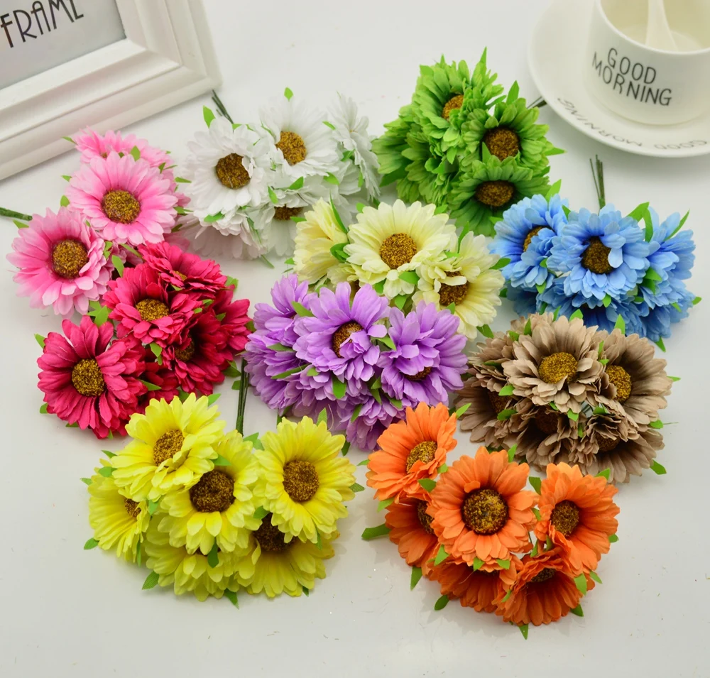 6Pcs Artificial Flowers Handmade Gerbera Fashion Home Garden Bride DIY Gift Wreath Material Wedding Banquet Decoration Christmas