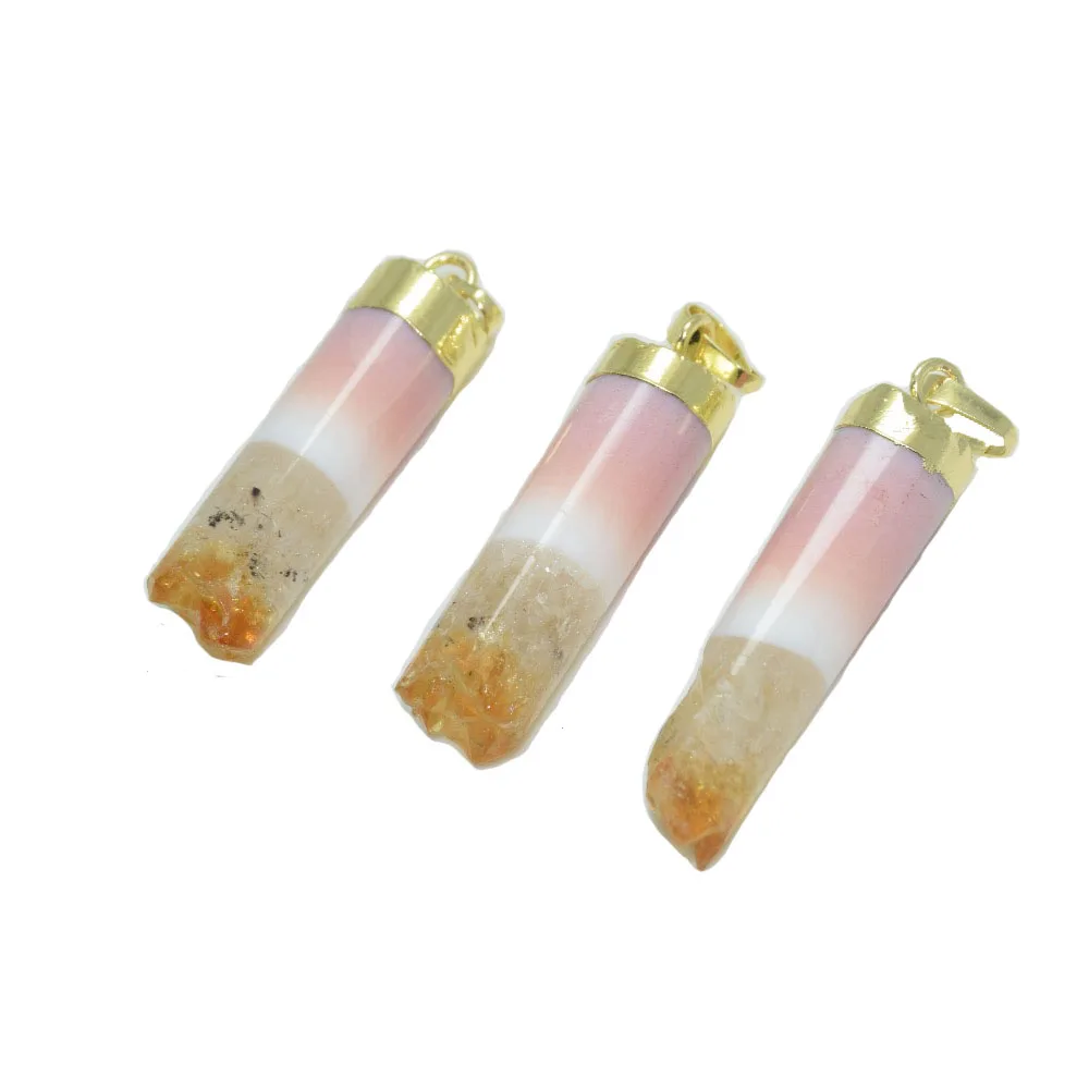 Fashion Jewelry column raw cluster yellow crystal quartz cylinder pendant girl natural geode druzy stone pendant for necklace