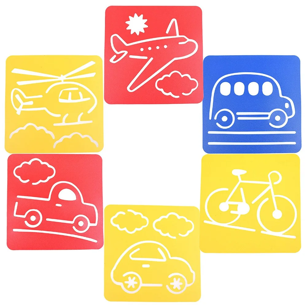 Set of 6 Assorted Color Traffic System Drawing Painting Stencils Templates for Kids (JTMK)