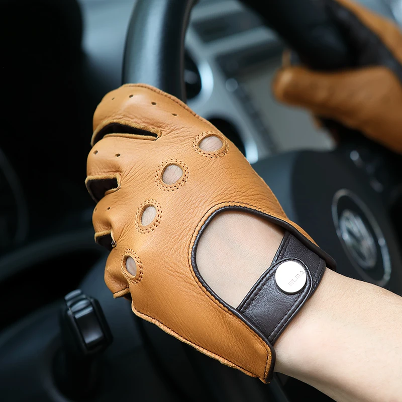 المألوف قفازات جلدية حقيقية الذكور قفازات من جلد الغنم رجل قاطرة القيادة قفازات عدم الانزلاق تنفس M065W-1 #4