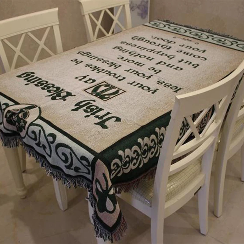 High quality European cotton thick soft rectangular lace tablecloth writing bless word sofa blanket picnic rug embroidery design