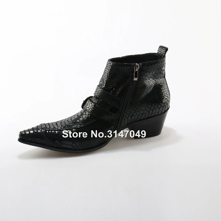 OKHOTCN British Style Autumn Winter Men Boots Fashion Pointy Buckle Ankle Boots Casual Genuine Leather Shoes Double Buckles Bota