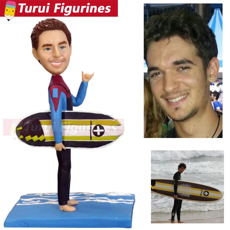 Turn your selfies into bobblehead male sailing figurines bobblehead beach side holiday bobble head for man's gift sculpture doll